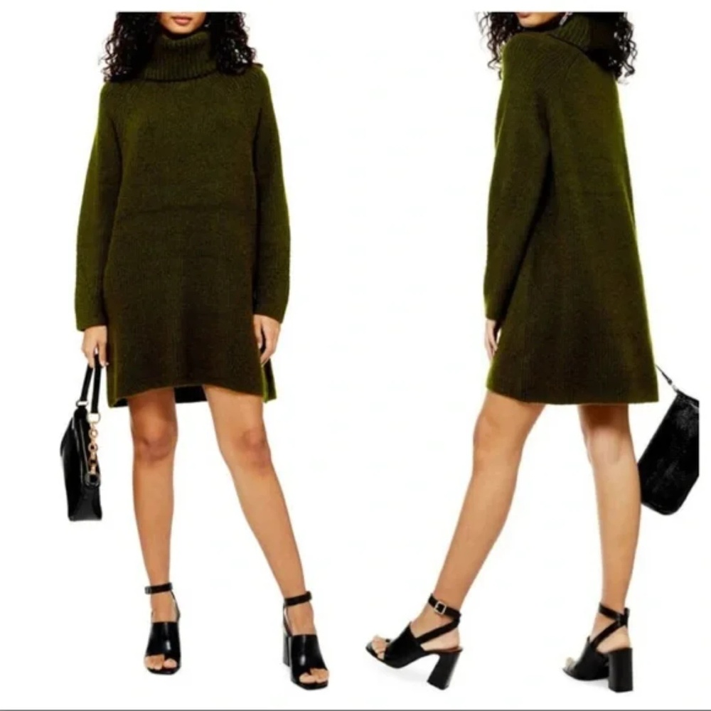 TOPSHOP Green Cowl Neck Turtleneck Pullover Sweater Size 6